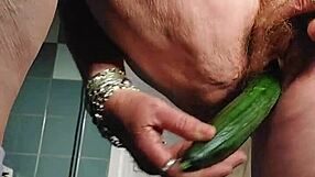 Emotional Rush As Granny Inserts Cucumber Into Hairy Pussy