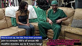 aria nicole experiences a surprising gyno exam when dr rogue enters nearly naked for the procedure at girlsgonegyno
