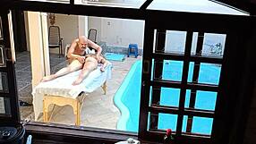 She Got Oiled Up by the Pool for a Wild Handjob and Blowjob Session!