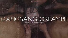 i love how this big tittied blonde takes on sucking fucking and creampie in gangbang