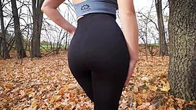 Fit Milf Teases Sexy Ass In Tight Black Leggings Outdoors! What A Thong View!