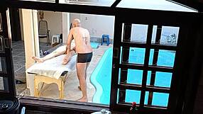 She Got Oiled Up by the Pool for a Wild Handjob and Blowjob Session!