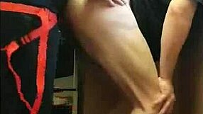 Dominant girlfriend pegs her boyfriend's ass hard in the kitchen, then takes it outdoors to a public cornfield and finishes with ass-to-mouth in the bathroom