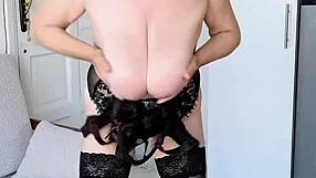 Can This Horny Gilf with Huge Tits in Sexy Black Lingerie Tease You into Jerking Off Hard