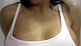 the asian mom with big tits bends over on the bed for deep doggystyle fucking