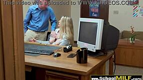 So this horny blonde milf bends over for deep doggystyle pounding from principal's big cock in wet pussy action