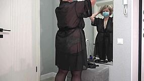 a plump milf with big butt and boobs tries sexy bodysuit in mirror... does this bbw housewife turn you on?