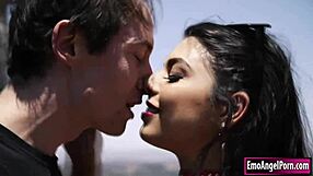 Brunette Latina ink babe takes deepthroat blowjob and doggystyle fucking. She gets cumshot on her tattoo after fingering