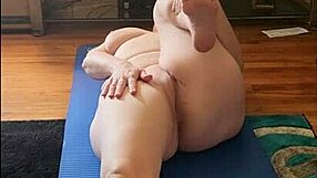 whoa sexy vee bends in naked yoga flashing her big saggy tits and wet pussy