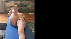 whoa sexy vee bends in naked yoga flashing her big saggy tits and wet pussy