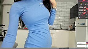 cute brunette strips in wet pantyhose leggings to orgasm on webcam