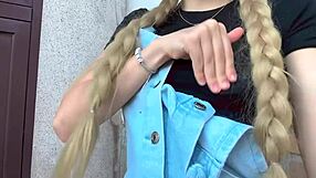 cute blonde teen rubs pink clit squirts wildly in stepdad's lush garden