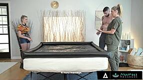 Sexy coco lovelock poses as nuru masseuse for milf threesome doggystyle.