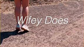 wanna see this milf flash her smooth shaved pussy under skirt outdoors?