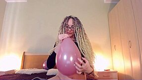 curvy mommy with huge tits pops balloon in wild fetish play