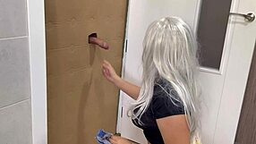 MILF SUCKS MONSTER COCK IN GLORYHOLE DEEPTHROAT BLOWJOB