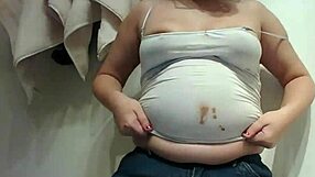 chubby blonde teen fetish slob smears chocolate on her fat belly messy