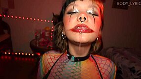 Clown slut teases deepthroat on monster cock