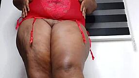 Thick ebony hotwife mara shakes big ass clit in see through lingerie