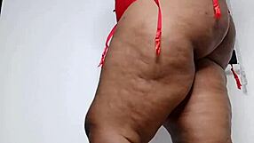 Thick ebony hotwife mara shakes big ass clit in see through lingerie