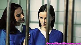 lesbian cellmates grind and scissor wet shaved pussies