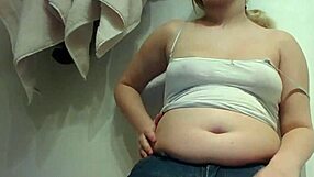 chubby blonde teen fetish slob smears chocolate on her fat belly messy