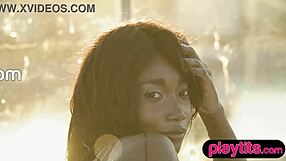 petite ebony milf stripping outdoors by pool showing juicy tits 😍🔥