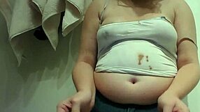chubby blonde teen fetish slob smears chocolate on her fat belly messy