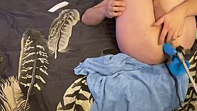 Teen feels intense pleasure from anal fuck machine pounding small cock