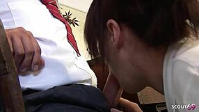 Teacher catches glasses teen with monster cock jerking and rides him cowgirl rough