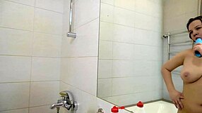 blonde cutie moans loud while this toy makes her saggy tits bounce to orgasm