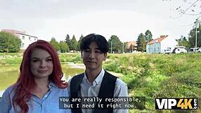 sexy redhead shows red lingerie to boyfriend before public outdoor fuck pickup