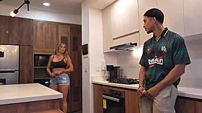 sexy brazilian latina mommy milf spanks and fucks stepson while husband works