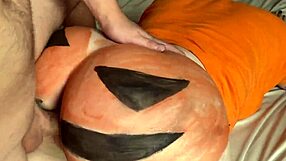 Big Ass Halloween Pumpkin Busty Blonde Olivia Bay Rides Huge Cock Rough with Cum