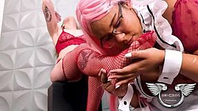 Dominant girl straps and grinds pussy on submissive face hard