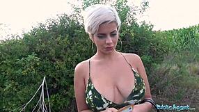 busty crazy milf drops to knees for sloppy public blowjob then fucks