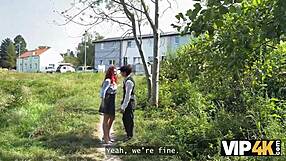 sexy redhead shows red lingerie to boyfriend before public outdoor fuck pickup