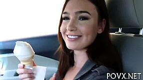 This barely legal teen bends over for boyfriend's hard doggystyle pounding on tight pussy