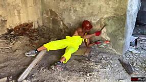 High heel realtor bent over for monster cock gangbang in abandoned house