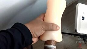 Bodybuilder's Condom Breaks During Intense Dildo Masturbation Cumshot Frenzy