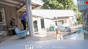 hey stepdad, catch me stroking my tight pussy outside before you spy and fuck?