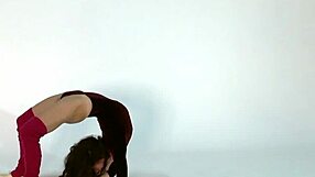 Anna Ocean bends flexible gymnast body stretches small tits pussy in gym workout