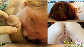 Hot redhead Izie Bella's first oiled anal fingered pov deepthroat gape