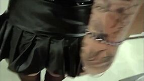 Skinny tattooed latina kneels for master's throat fuck