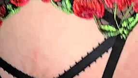 milf with big pussy lips and pierced nipples jerks hubby's cock then rides huge dildo in crotchless panties