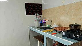 Curvy big ass Colombian ebony fucks inexperienced young guy in kitchen