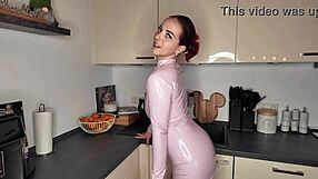 you gotta see this pierced nipple german in latex stripping naked