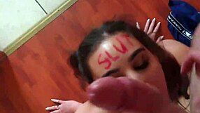 Teen Lipstick Slut Choked Deepthroated Face Fucked Slapped and Spat On Roughly