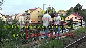 Y-Cute Petite Teen's Outdoor Street Gangbang Threesome Turns Into Wild Public Orgy Fuck