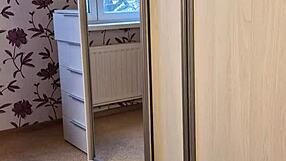 Stuck in Wardrobe, Skinny Neighbor Gives Monster Blowjob